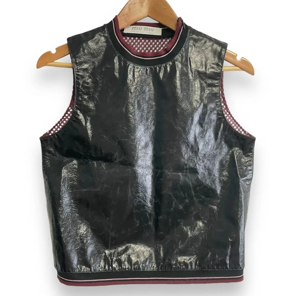 miumiu ミュウミュウ 初期ヴィンテージ ノースリーブ メッシュ カットソー トップス ブラック×ボルドー