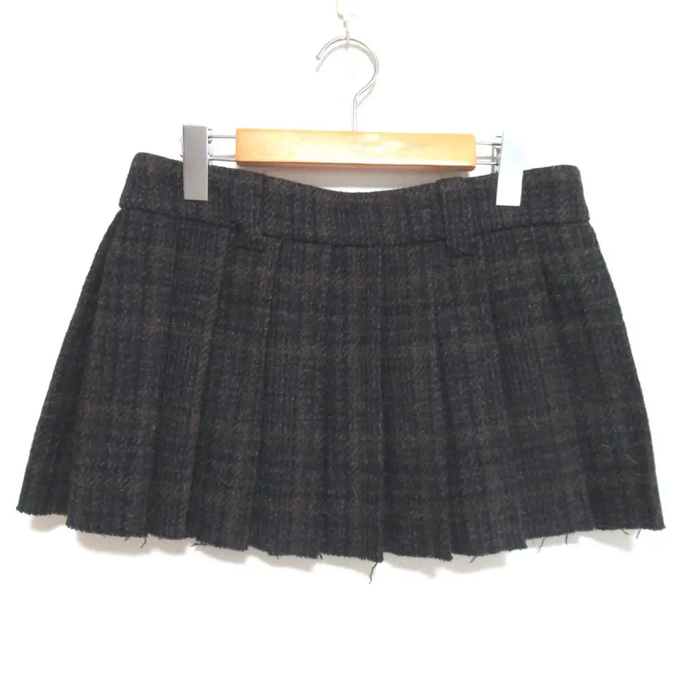 miumiu ミュウミュウ 2022年モデル チェック柄 バージンウール ミニスカート プリーツスカート 36サイズ グレー×ブラック系