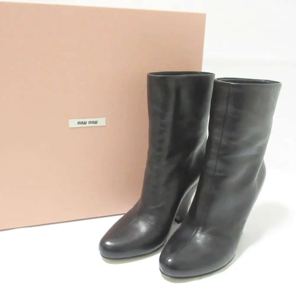 miumiu ミュウミュウ レザー ウェッジソール ショートブーツ 36.5 約23.5cm ブラック