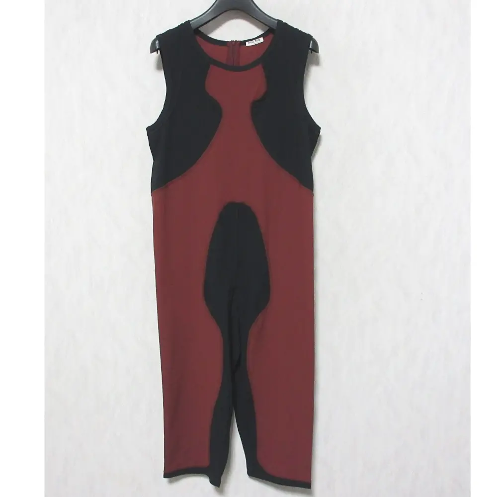 miumiu ミュウミュウ バイカラー 配色 切替 ストレッチ ノースリーブ オールインワン サロペット パンツ L ブラック×ブラウン