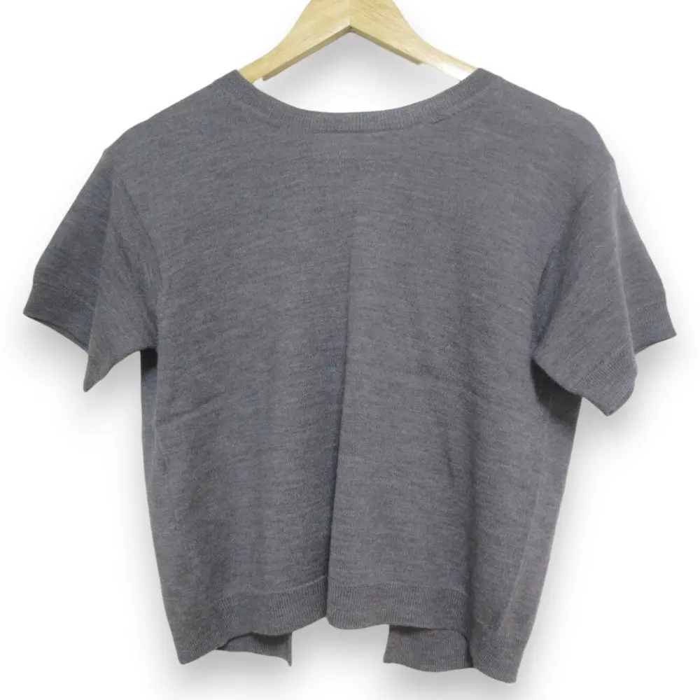 MIUMIU ミュウミュウ ウール100％ バックリボンニット 半袖 ショートスリーブ セーター カットソー サイズ38 グレー×ブラック