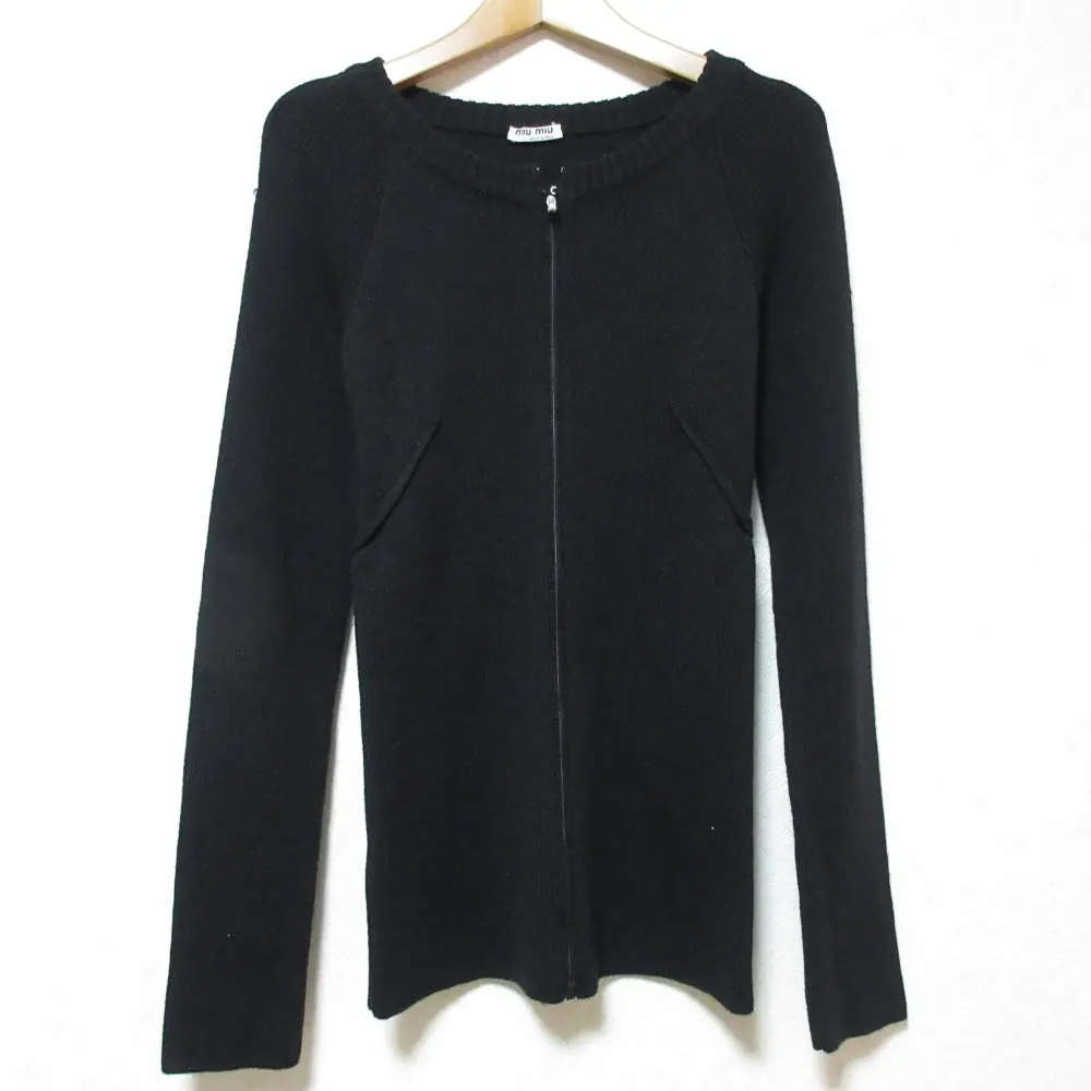 miu miu ミュウミュウ ジップアップカーディガン ニットジャケット 42 ブラック