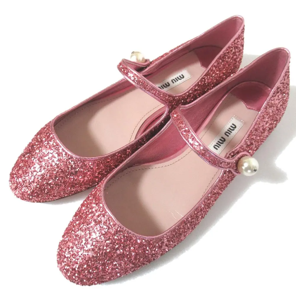 miumiu ミュウミュウ メリージェーン グリッター パンプス フラットシューズ 35.5サイズ 22.5cm相当 ピンク