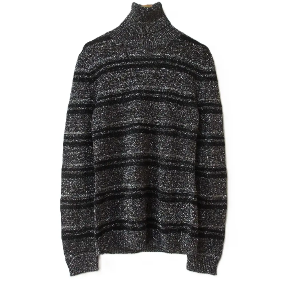MIUMIU ミュウミュウ ボーダー柄 タートルネック ラメ 長袖 ニット セーター サイズ42 ブラック メタリックシルバー
