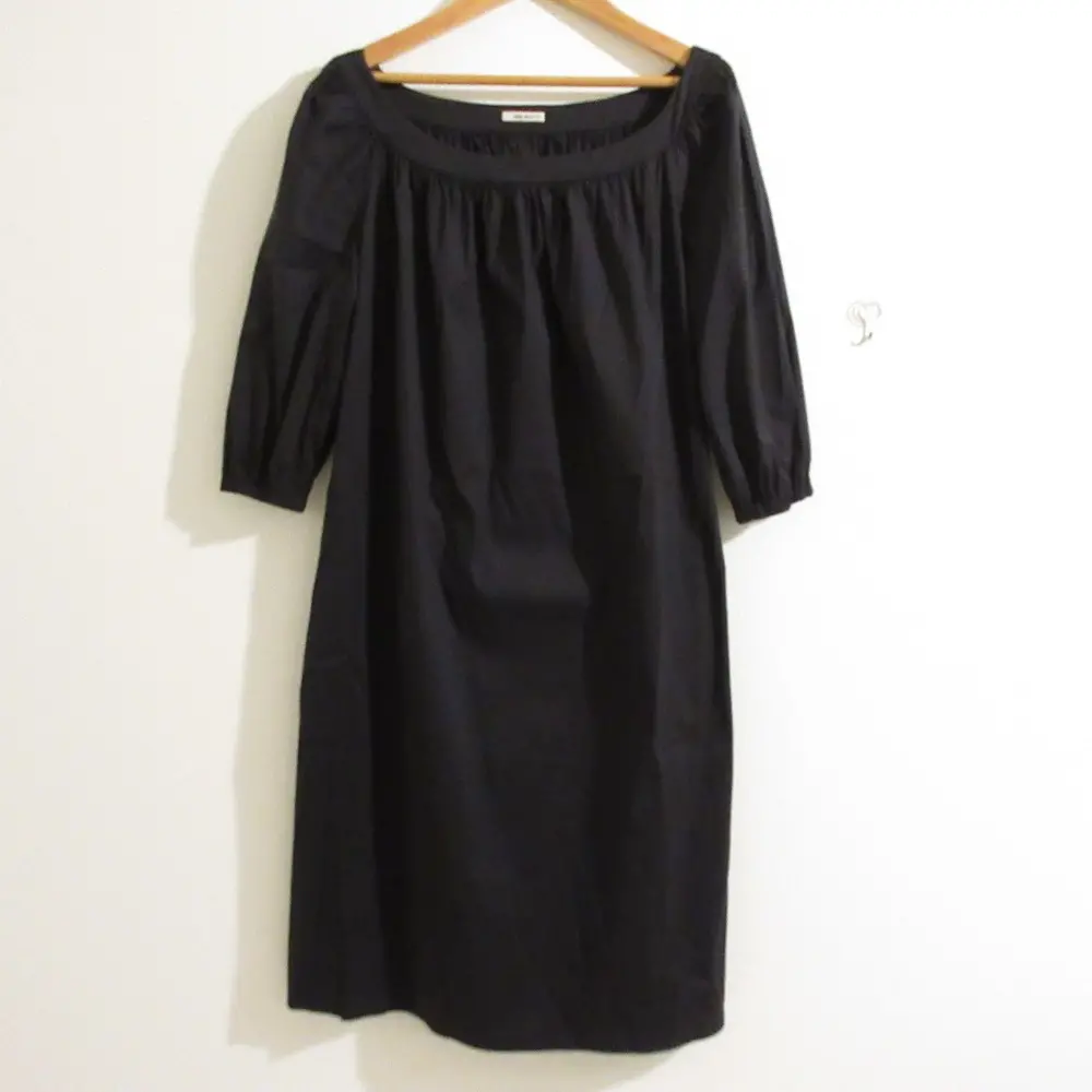 miumiu ミュウミュウ コットンナイロン 七分袖 ギャザーネック ひざ丈 Aライン ワンピース ミニドレス 38 ブラック