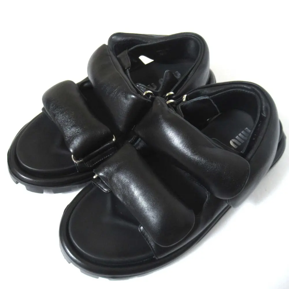 miumiu ミュウミュウ ナッパレザー パテッド スポーツサンダル 36.5サイズ 23.5cm ブラック