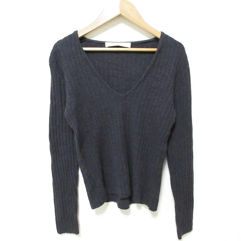 miumiu ミュウミュウ ロングスリーブ Vネック ワイドリブニット プルオーバー カットソー 42 ダークグレー