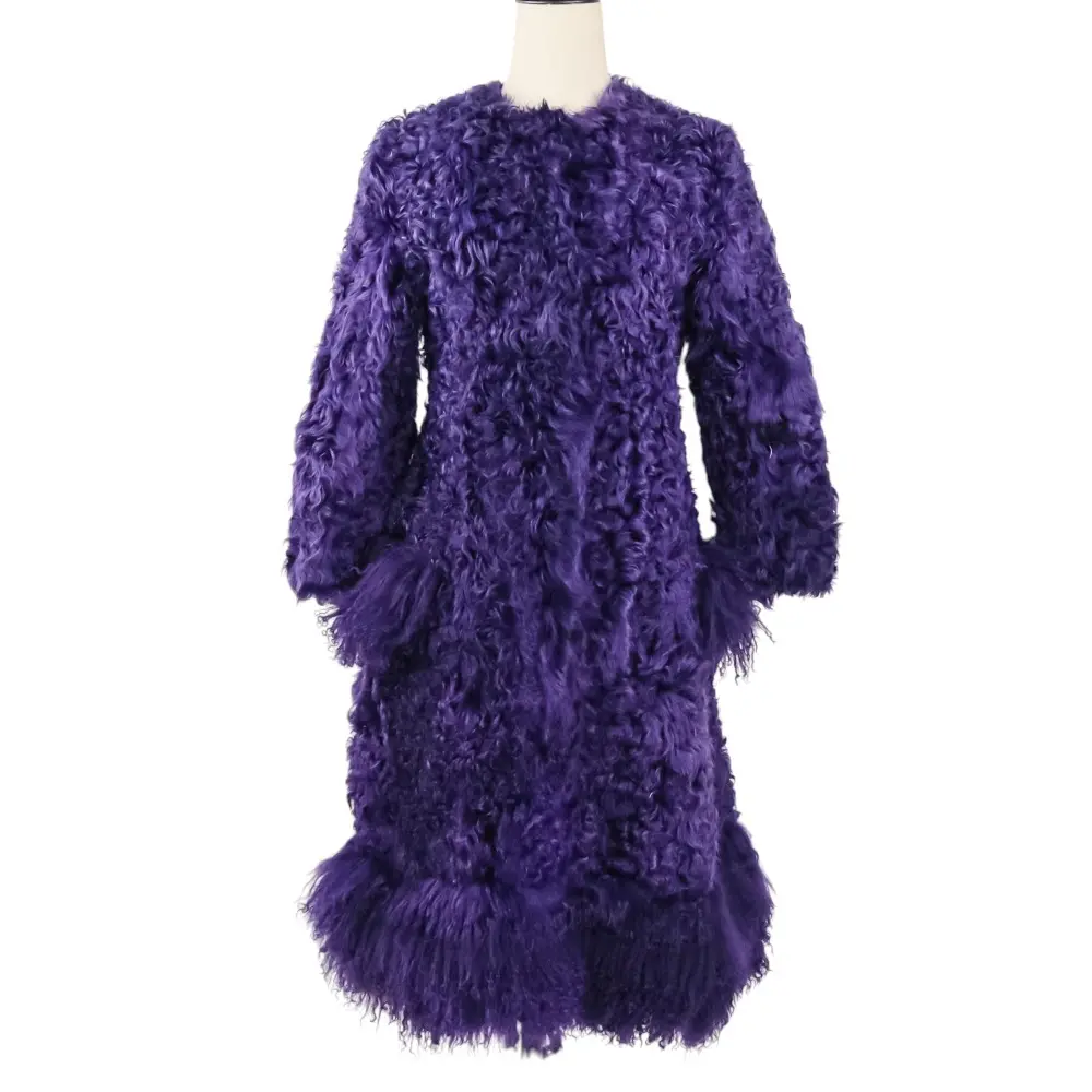 MIU MIU ミュウミュウ 染め加工 ラムファー ロングコート サイズ40 パープル