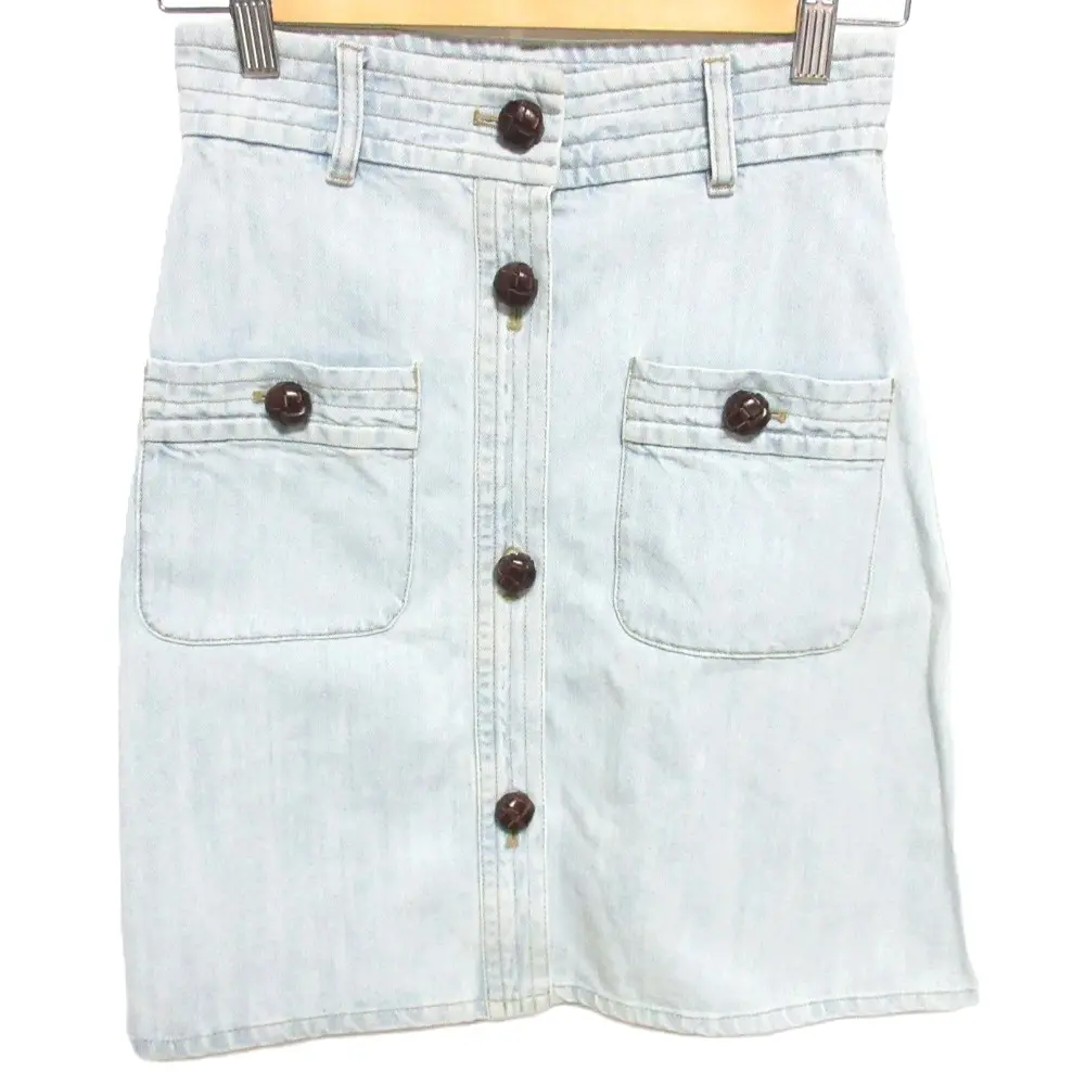 miu miu ミュウミュウ レザーパッチ ハイウエストデニムスカート 38 ライトブルー