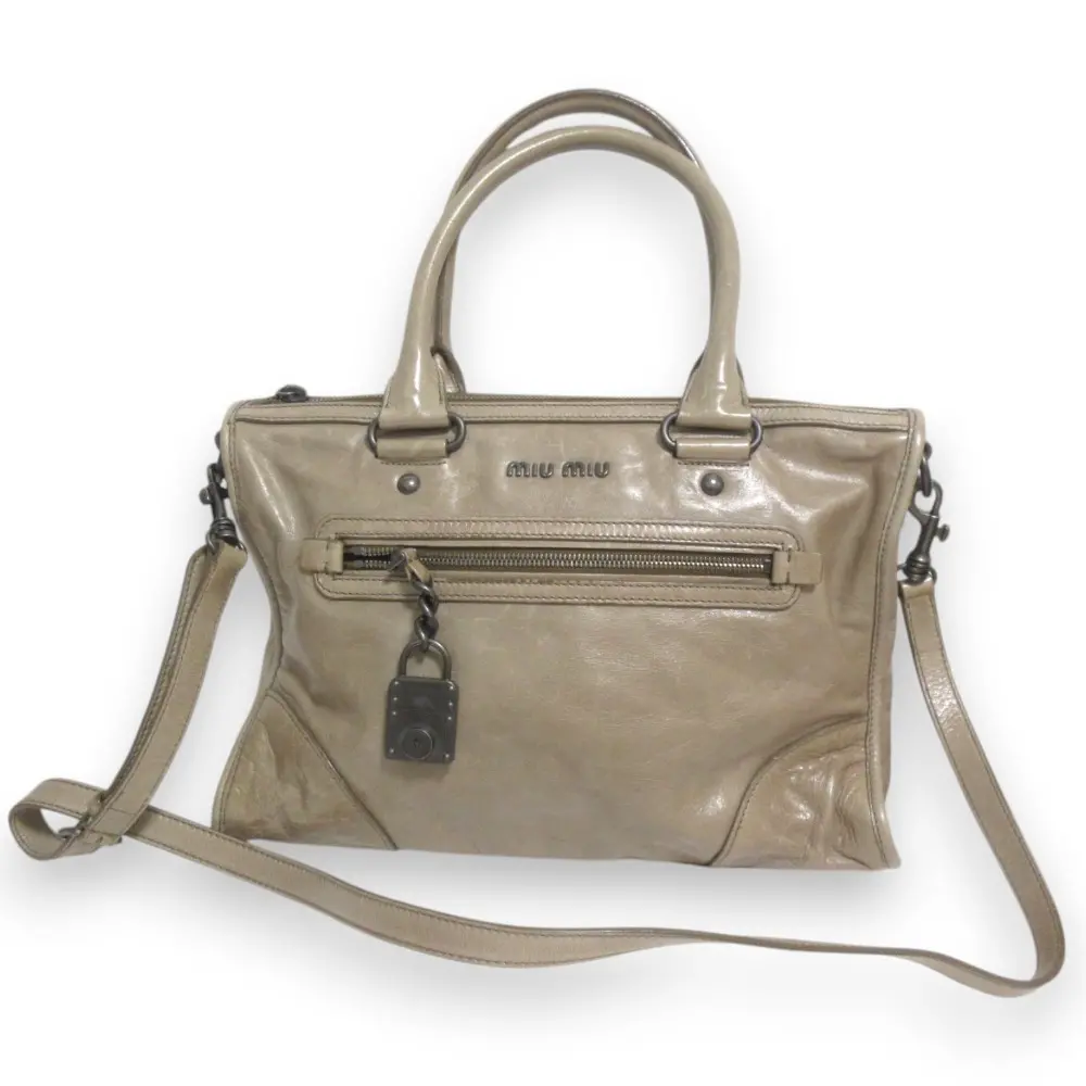 MIU MIU ミュウミュウ アンティークレザー 2ｗay ハンドバッグ ショルダーバッグ RL0043 グレー系×シルバー金具