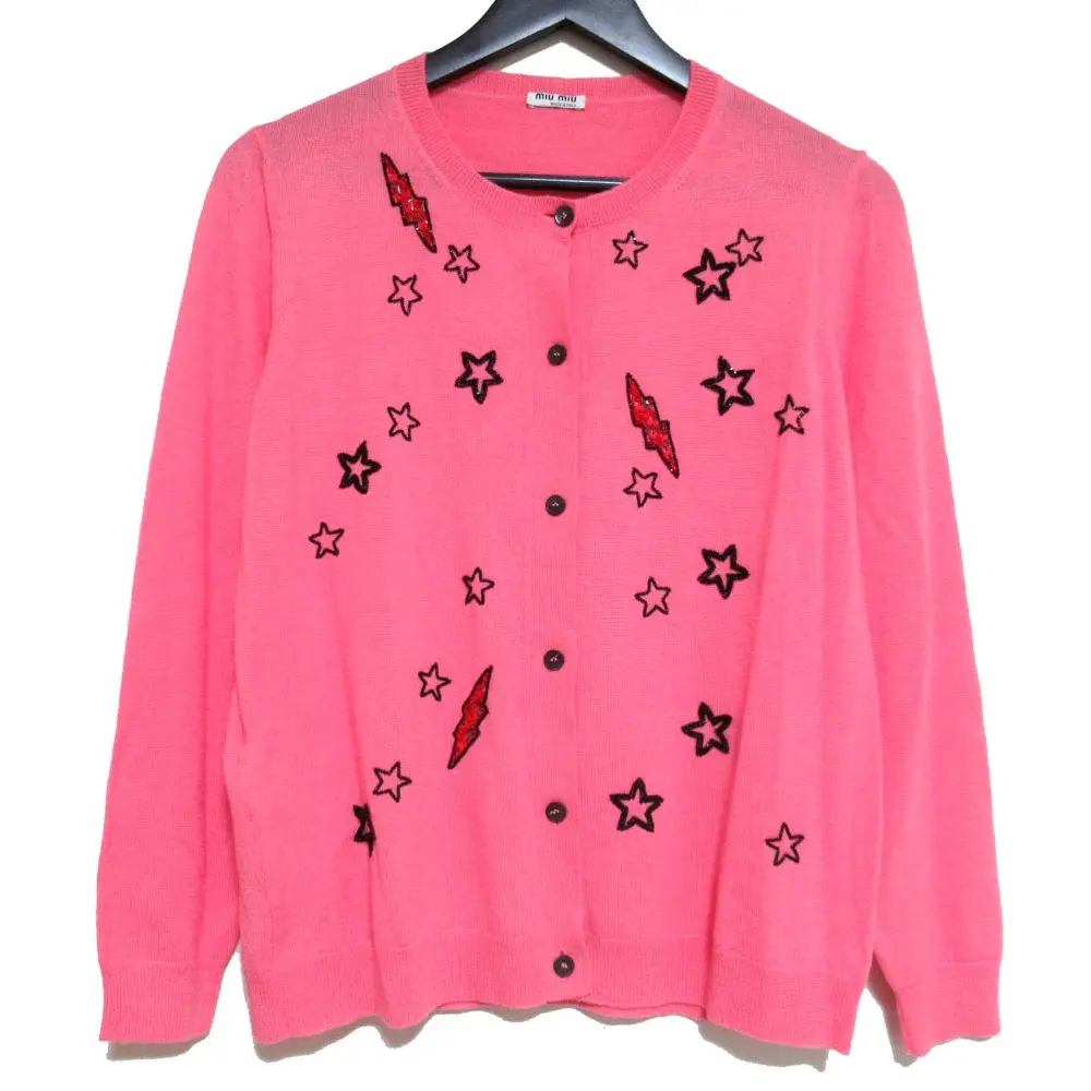 miumiu ミュウミュウ ビーズ装飾 エンブロイダリー バージンウール 長袖 ニット カーディガン 42サイズ ピンク