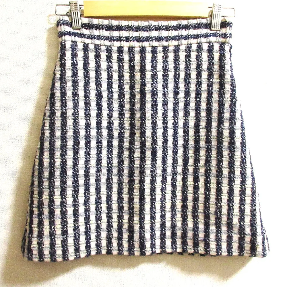 miu miu ミュウミュウ モヘヤブレンド ツイード トラペーズ ミニスカート サイズ38 ネイビー×ホワイト