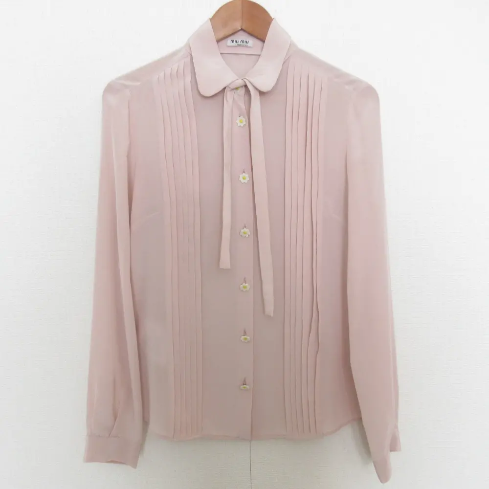 miumiu ミュウミュウ デイジーボタン ロングスリーブ シルクシャツ ブラウス サイズ38 ピンク