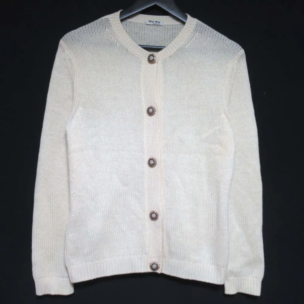 miumiu ミュウミュウ カシミヤ100% ビジューボタン 長袖 ニット カーディガン 40サイズ 170/80A アイボリー
