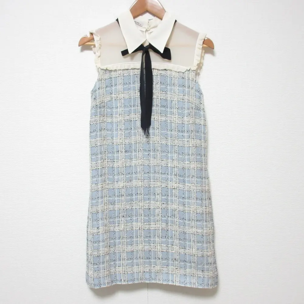 miumiu ミュウミュウ ノースリーブ ツイード ミニドレス ワンピース サイズ40 ライトブルー