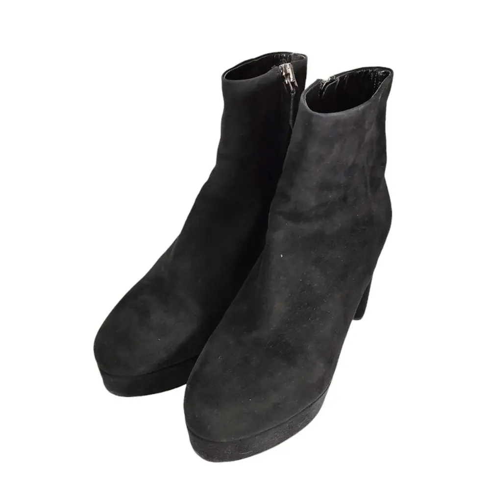 MIU MIU ミュウミュウ スエード サイドジップ チャンキーヒール ブーティ ショートブーツ シューズ 36.5 23.5cm ブラック