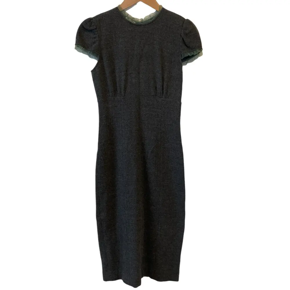 miumiu ミュウミュウ ウール ストレッチ 半袖 ミモレ丈 タイト ワンピース 38 グレー