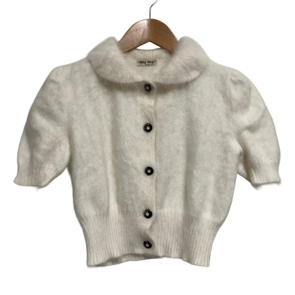 miumiu ミュウミュウ 半袖 アンゴラニット 襟付き カーディガン size36 ホワイト