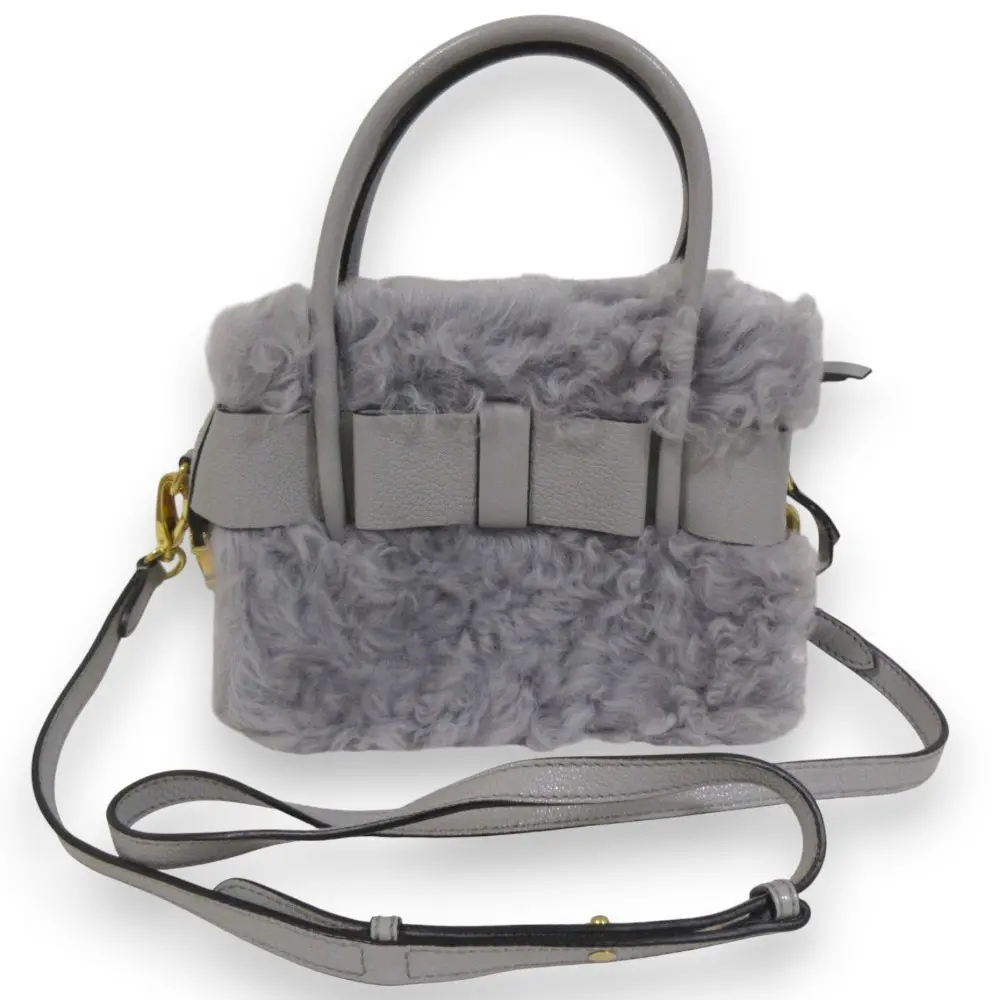 miu miu ミュウミュウ リボン ムートンコンビ 2Way ハンドバッグ ショルダーバッグ 5BH082 グレー