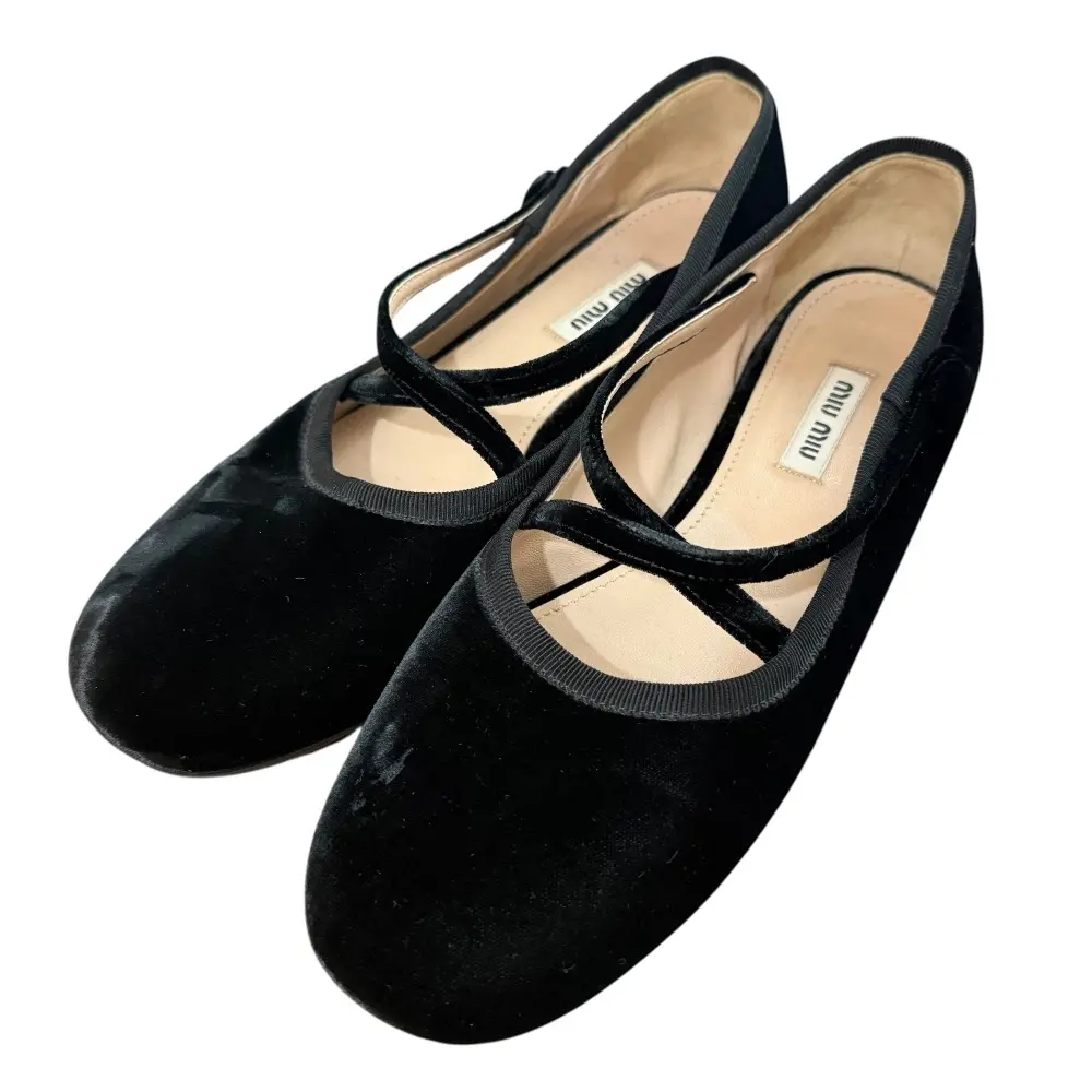 miumiu ミュウミュウ ベルベット メリージェーンパンプス サイズ37 1/2 約24.5cm ブラック