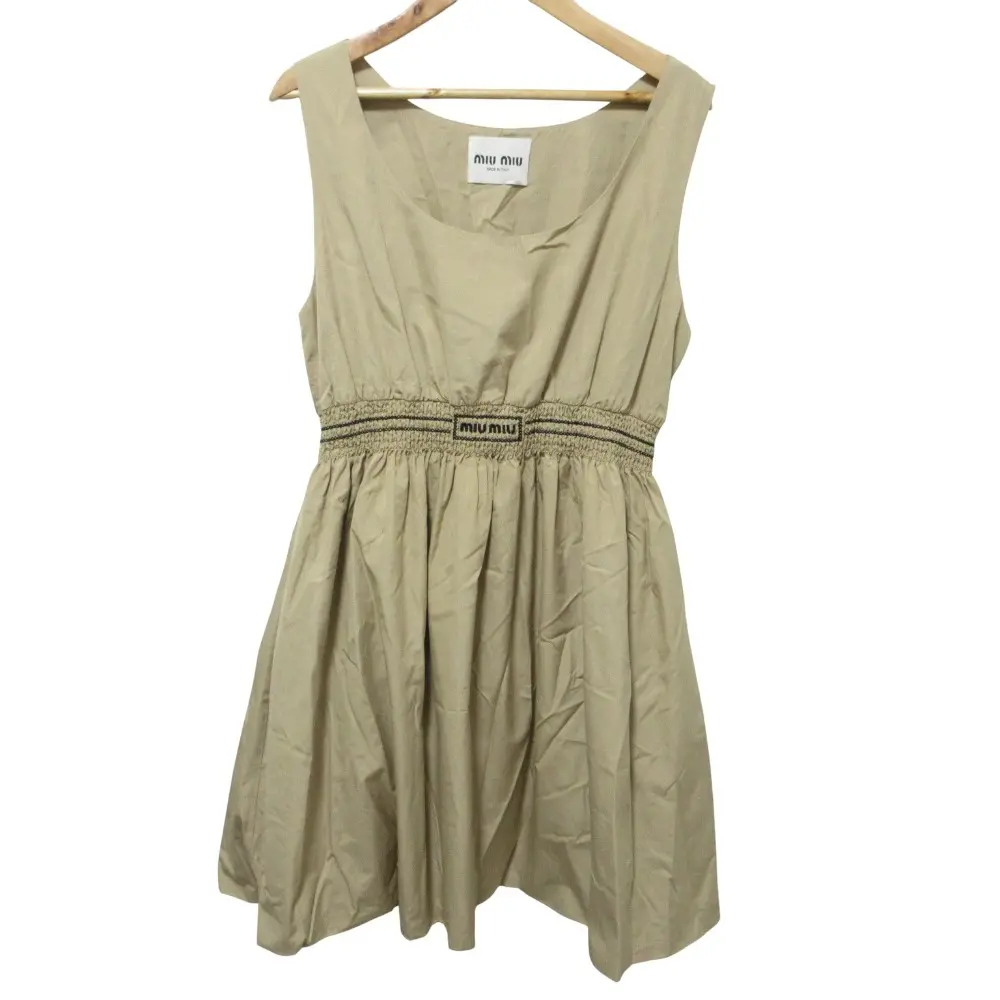 クリーニング済 23SS MIU MIU ミュウミュウ スリーブレス ポプリン ドレス ワンピース 42 ベージュ