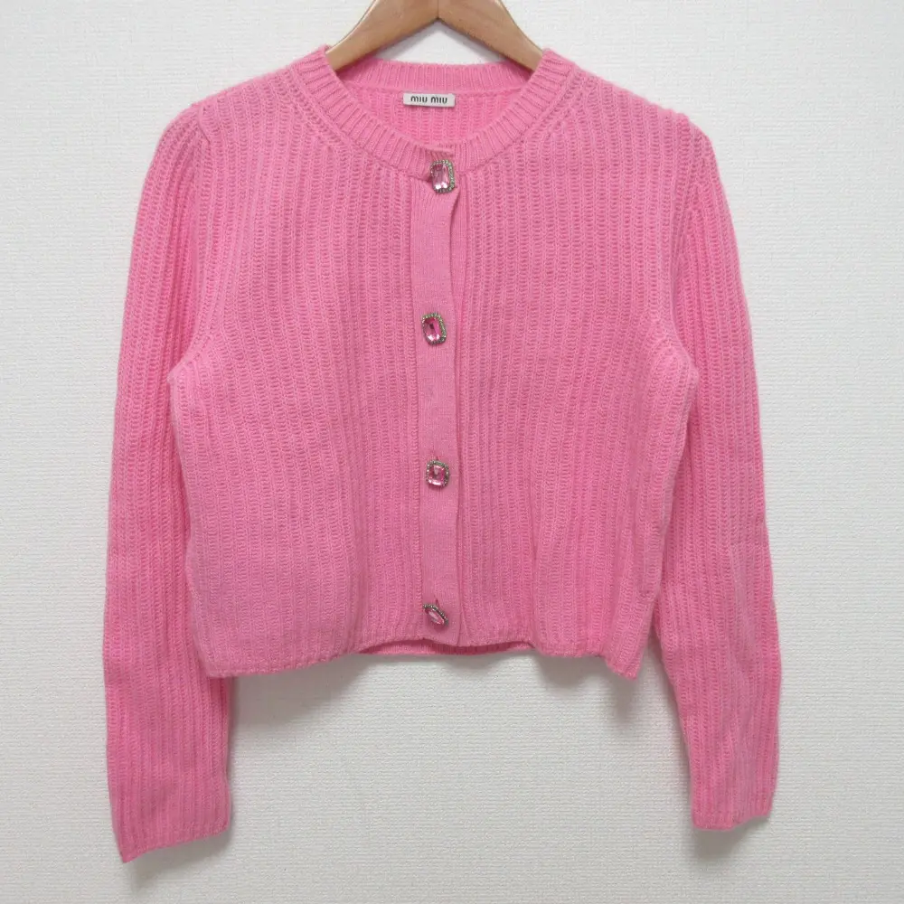 miumiu ミュウミュウ ビジューボタン カシミヤ ニットカーディガン サイズ42 ピンク