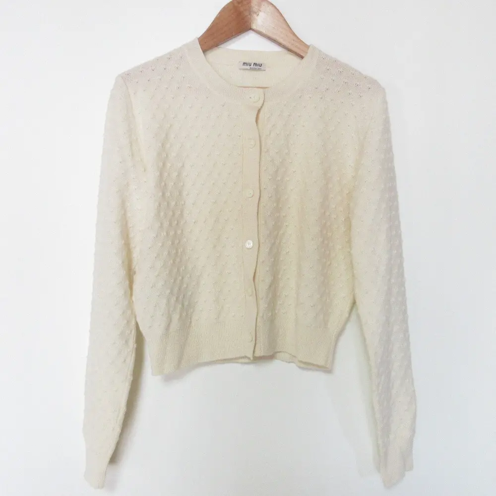 miumiu ミュウミュウ カシミア100％ クルーネック クロップド ニットカーディガン 38 アイボリー