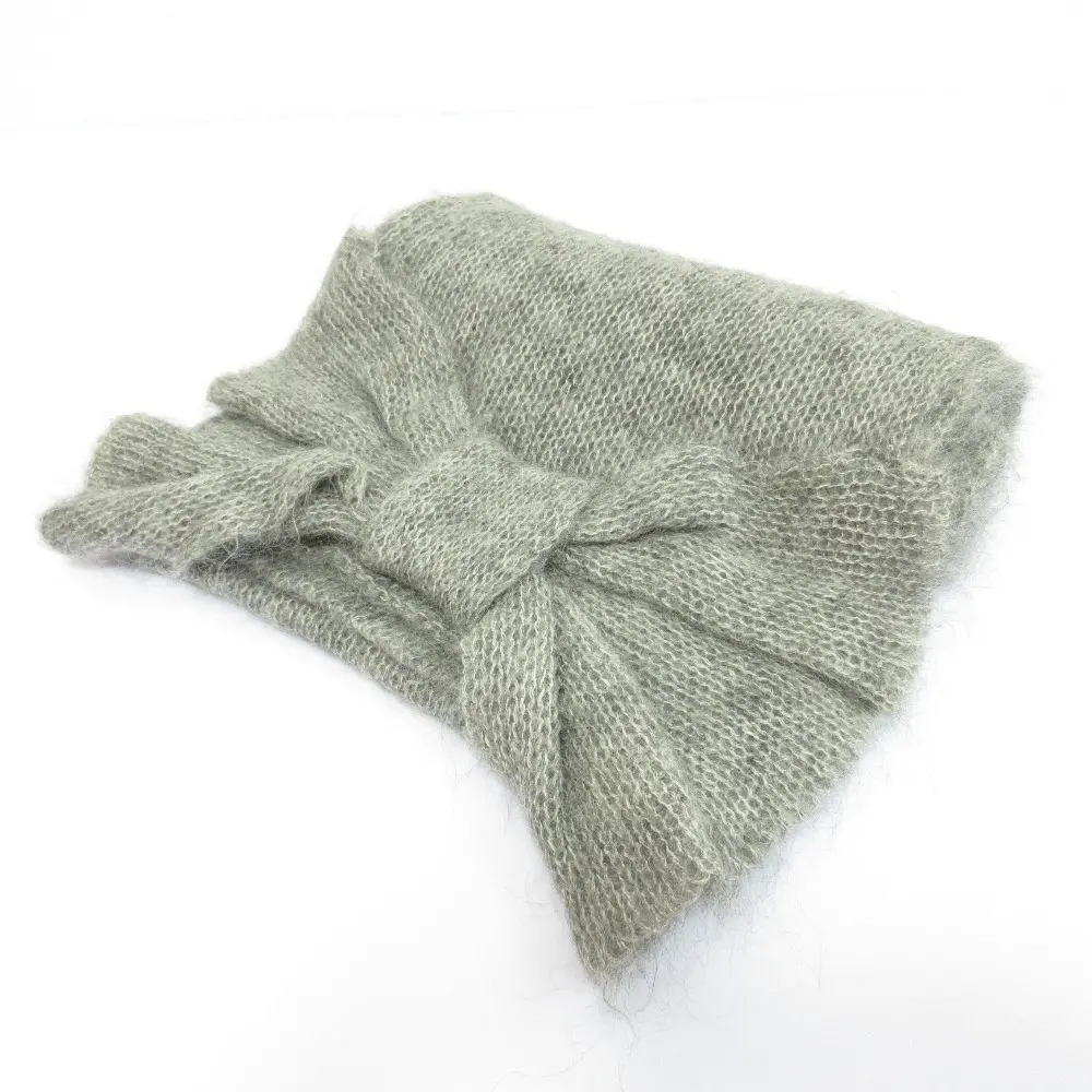 miu miu ミュウミュウ モヘアニット リボンマフラー ストール グレー 