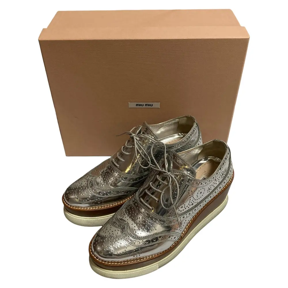 miumiu ミュウミュウ ウイングチップ プラットフォーム シューズ サイズ38 25cm相当 シルバーカラー