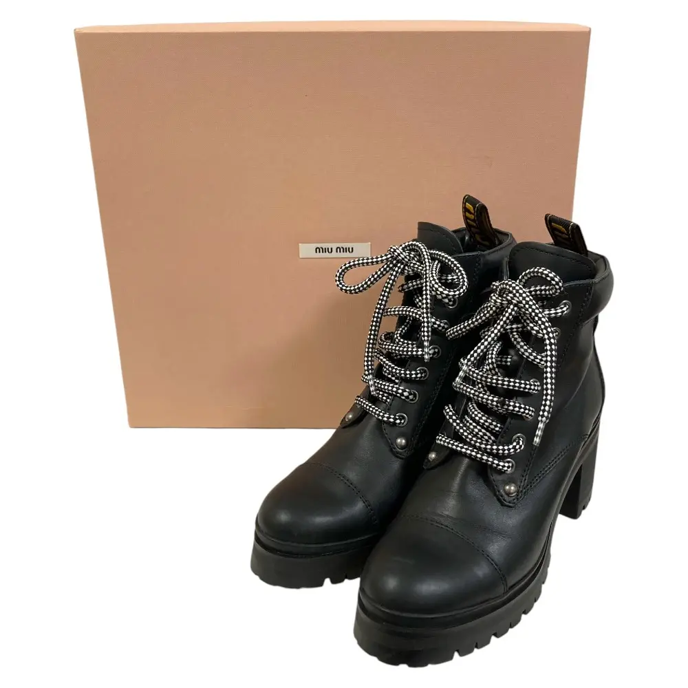 miu miu ミュウミュウ レザー レースアップブーツ 5T201C サイズ37 約24cm ブラックの買取実績【2025年10月買取】