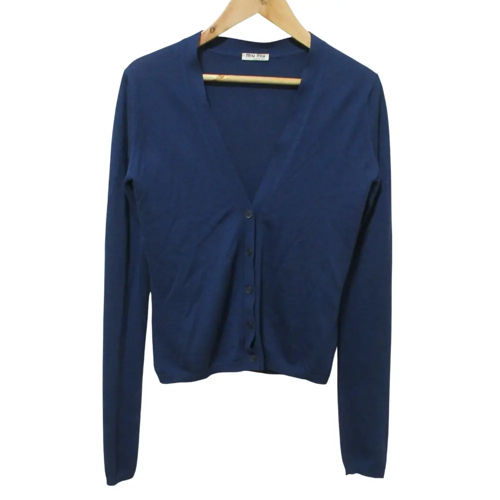 MIU MIU ミュウミュウ カシミヤ シルク Vネック ニットカーディガン 38 ネイビー