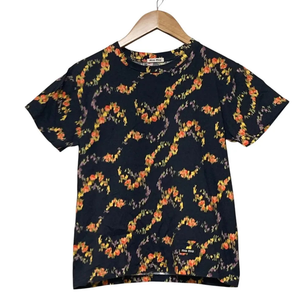 miu miu ミュウミュウ フラワープリント カットソー XS ブラック