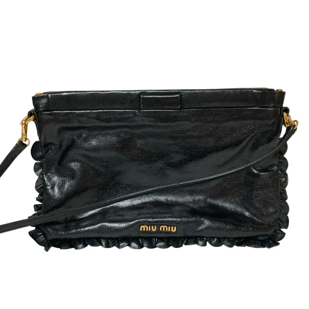 MIU MIU ミュウミュウ レザー フリル 2WAY ショルダーポーチ ミニショルダーバッグ ブラック