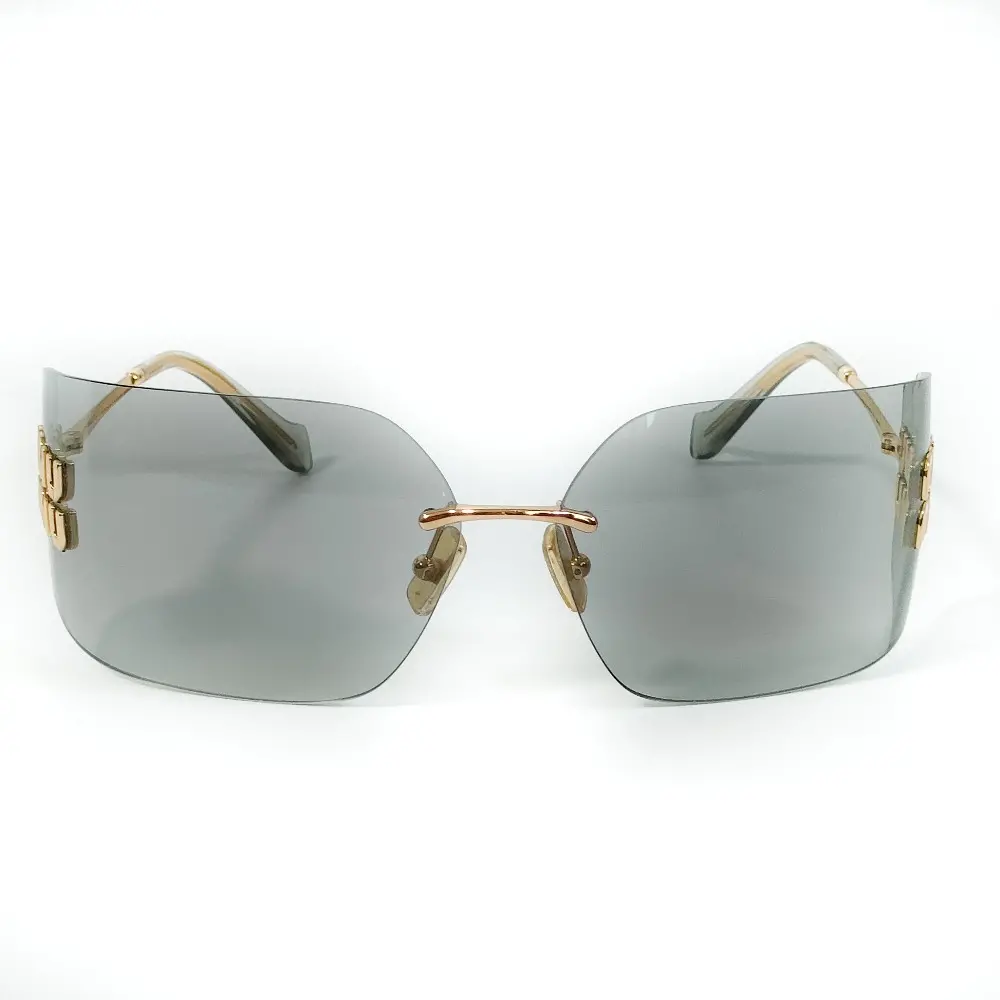 MIU MIU ミュウミュウ リムレス メタルロゴ 夜明けのサングラス アイウェア SMU54Y 80□14-110 ライトグレー ゴールドカラー