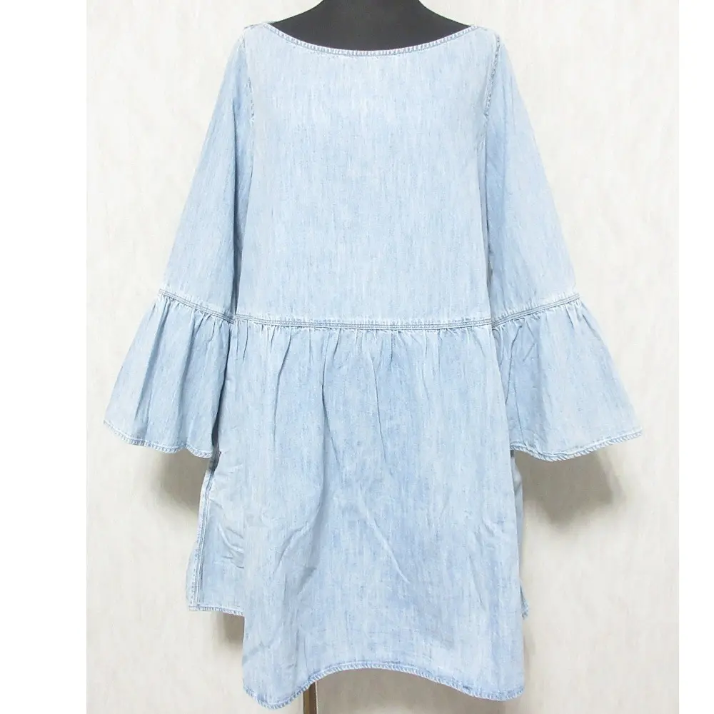MM6 Maison Margiela エムエムシックス メゾンマルジェラ ロングスリーブ フレア デニムドレス ミニワンピース 42 ブルー