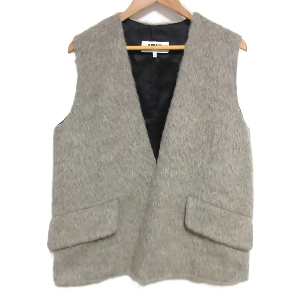 MM6 エムエムシックス メゾンマルジェラ アルパカ×モヘヤブレンド Vネック シャギーベスト 40 グレージュ