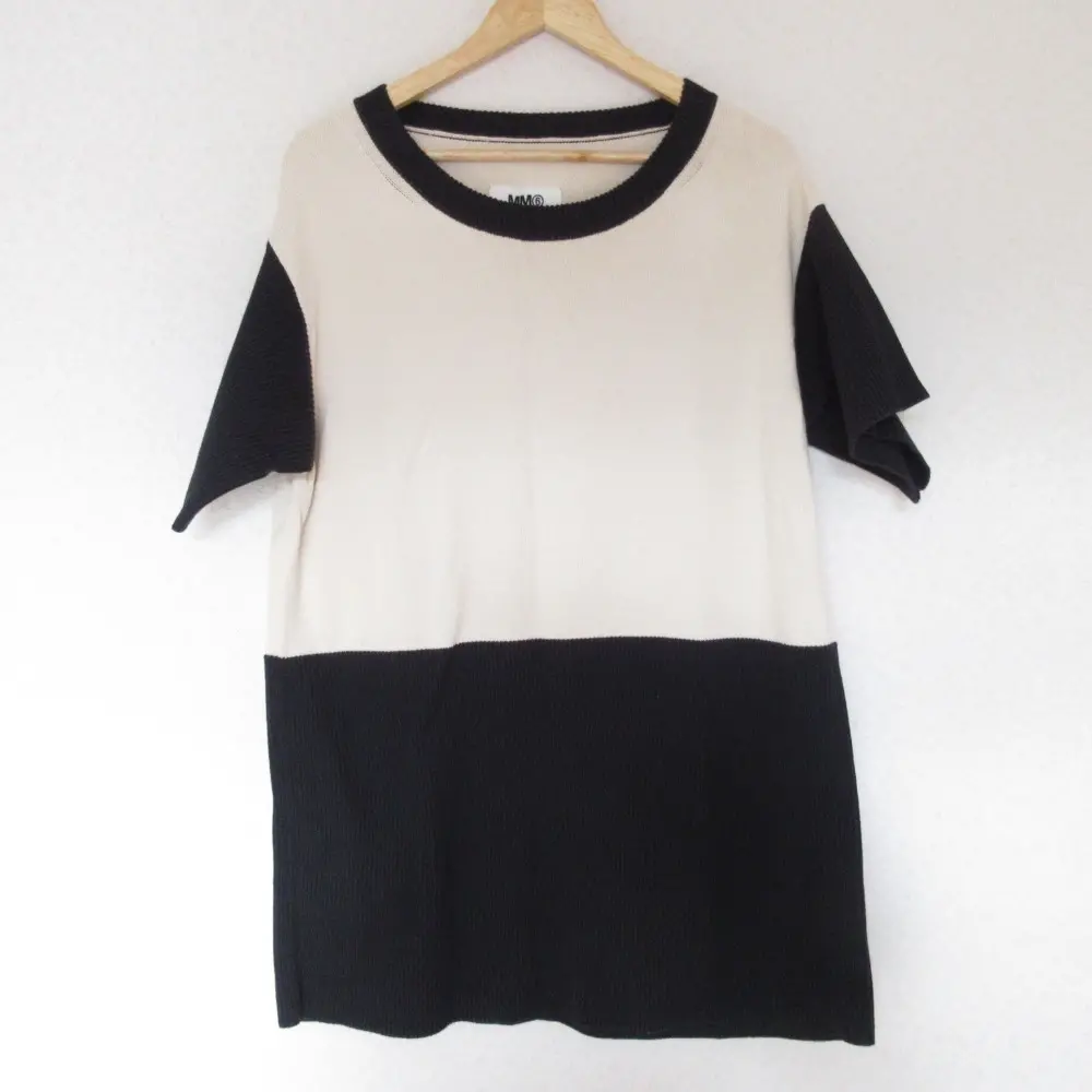 MM6 エムエムシックス メゾンマルジェラ バイカラー 半袖 ニット チュニック ミニワンピース M ブラック×ベージュ