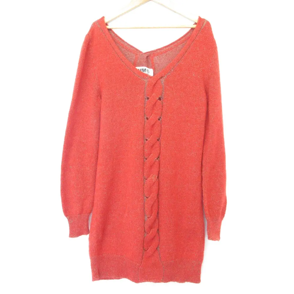 MM6 エムエムシックス マルタンマルジェラ モヘヤブレンド 長袖 ケーブルニット ワンピース チュニック Sサイズ レッド