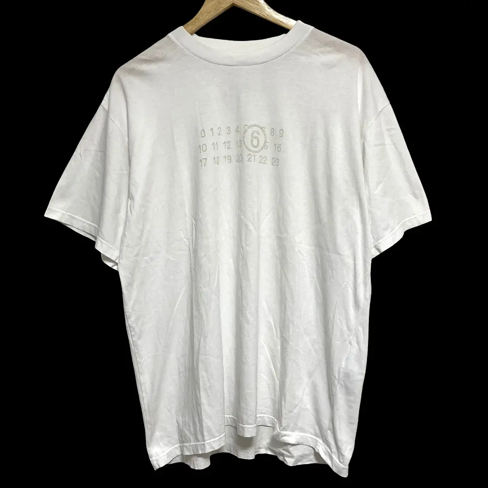 25SS MM6 エムエムシックス メゾンマルジェラ ナンバリングロゴ オーバーサイズ カットソー Tシャツ S62GD0202 サイズM ホワイト