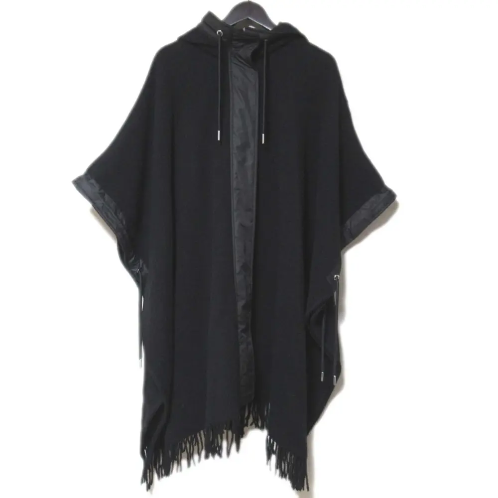 22AW MONCLER モンクレール PONCHO フリンジヘム フーディー ポンチョ コート UNI ユニセックス ブラック