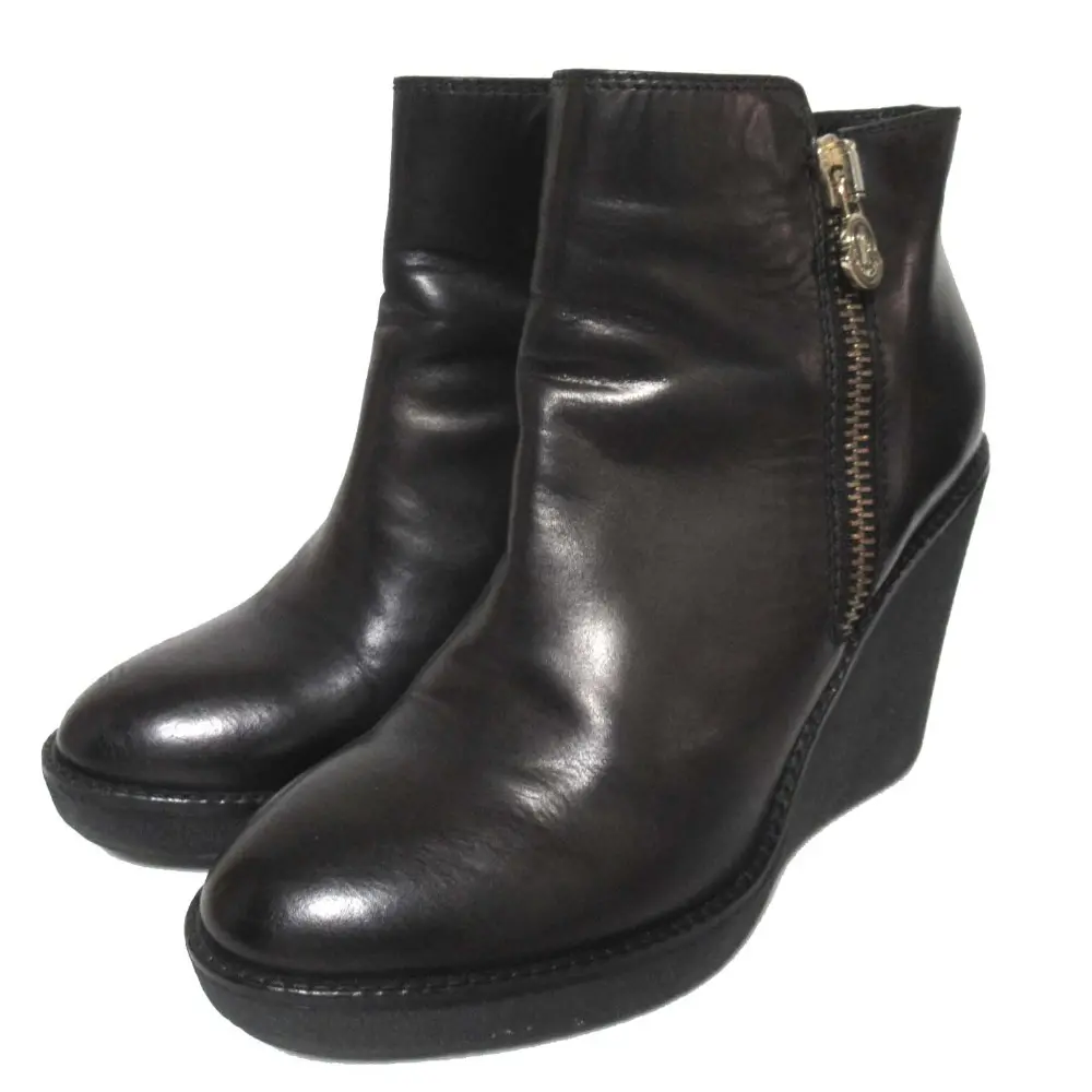 MONCLER モンクレール レザー サイドジップ ウェッジソール アンクルブーツ ショートブーツ 39サイズ 26cm相当 ブラック