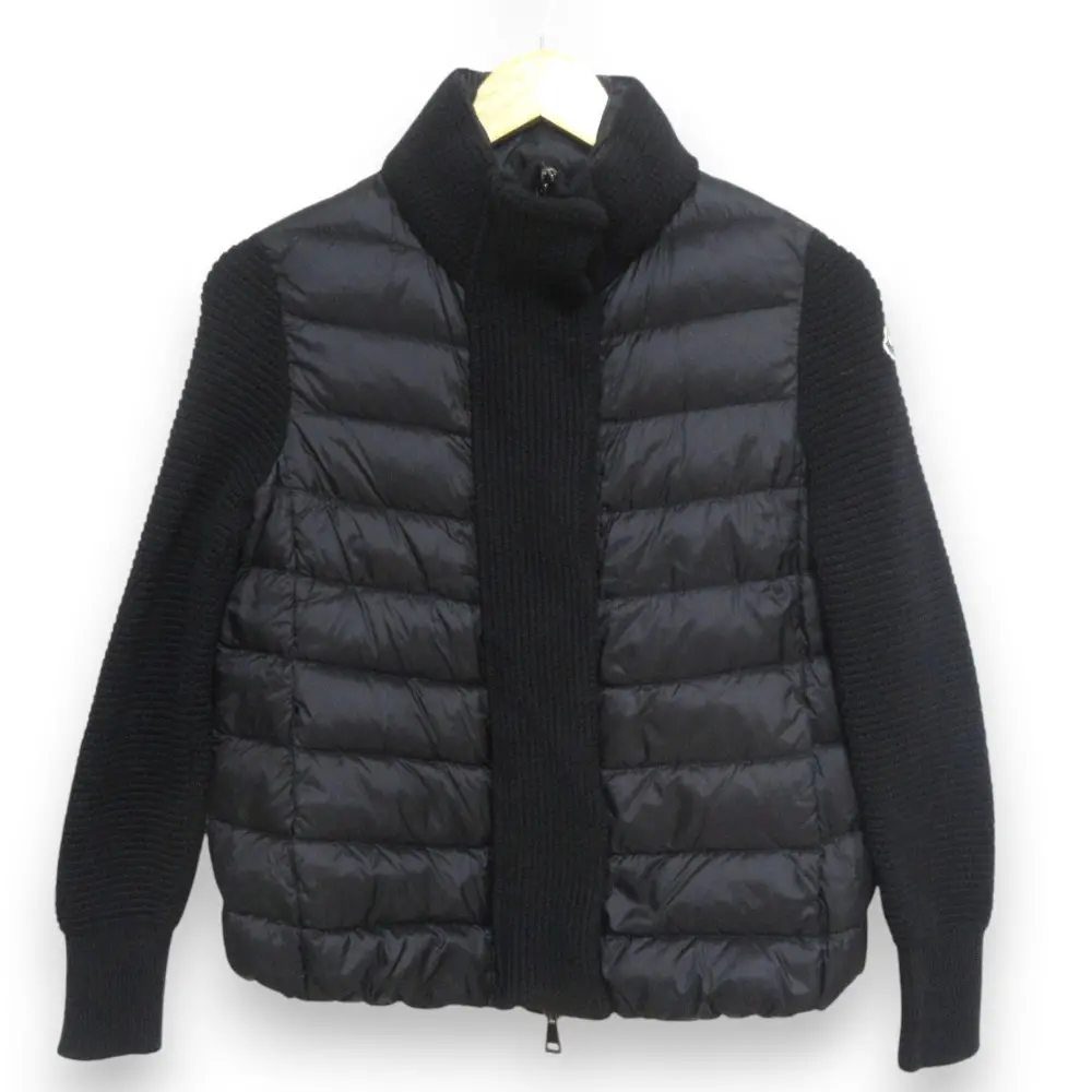 MONCLER モンクレール リブニットコンビ ロゴワッペン カーディガン ダウンジャケット 94534 XSサイズ ブラック