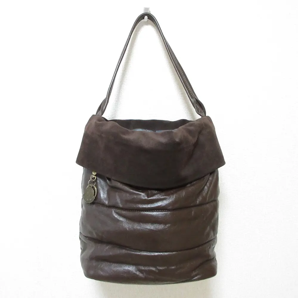 MONCLER モンクレール lea borsa チャーム付き レザー ワンハンドル ダウン ハンドバッグ トートバッグ ブラウン