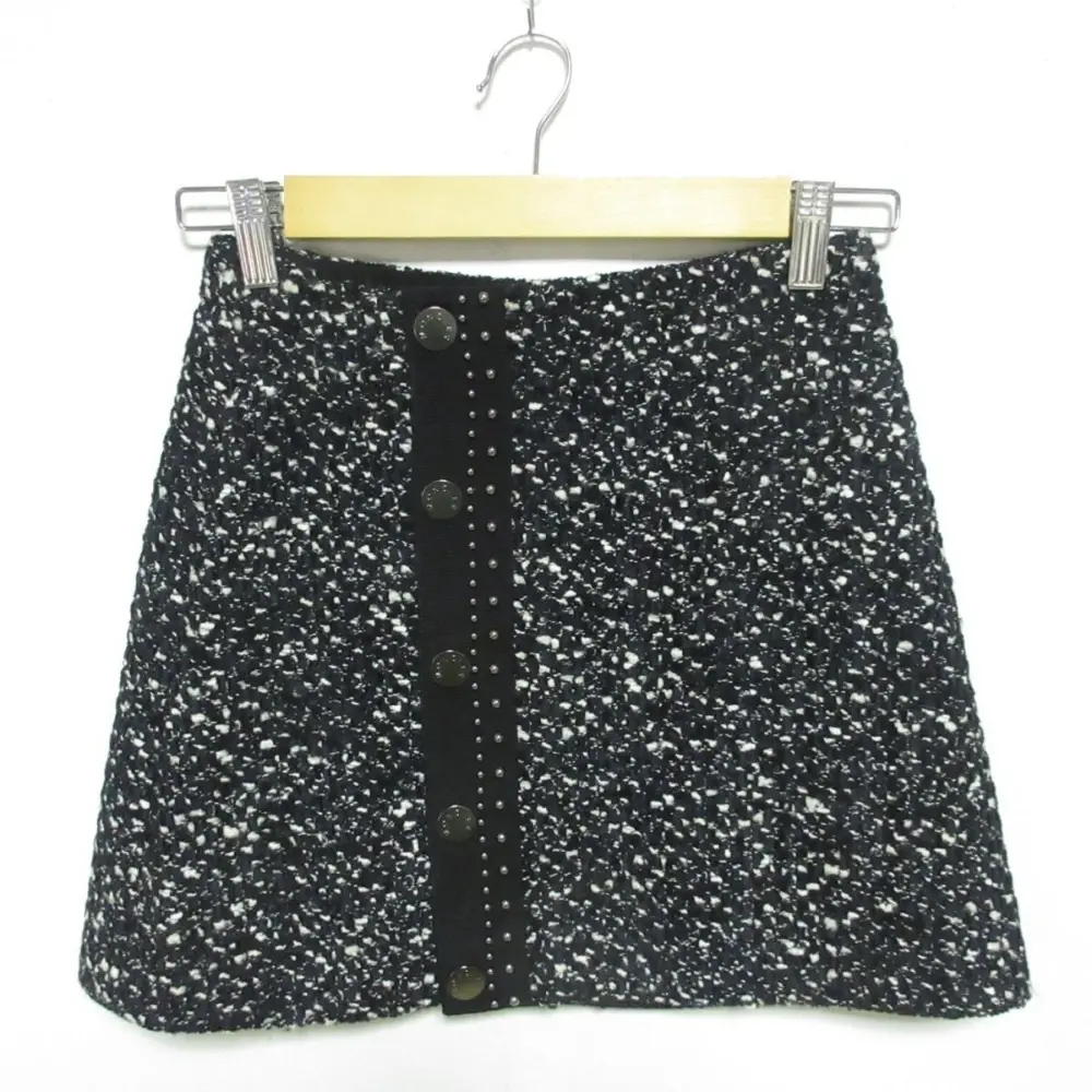 22AW MONCLER モンクレール GONNA ボールスタッズ装飾 ツイードラップスカート ミニスカート 38 ブラック×ホワイト