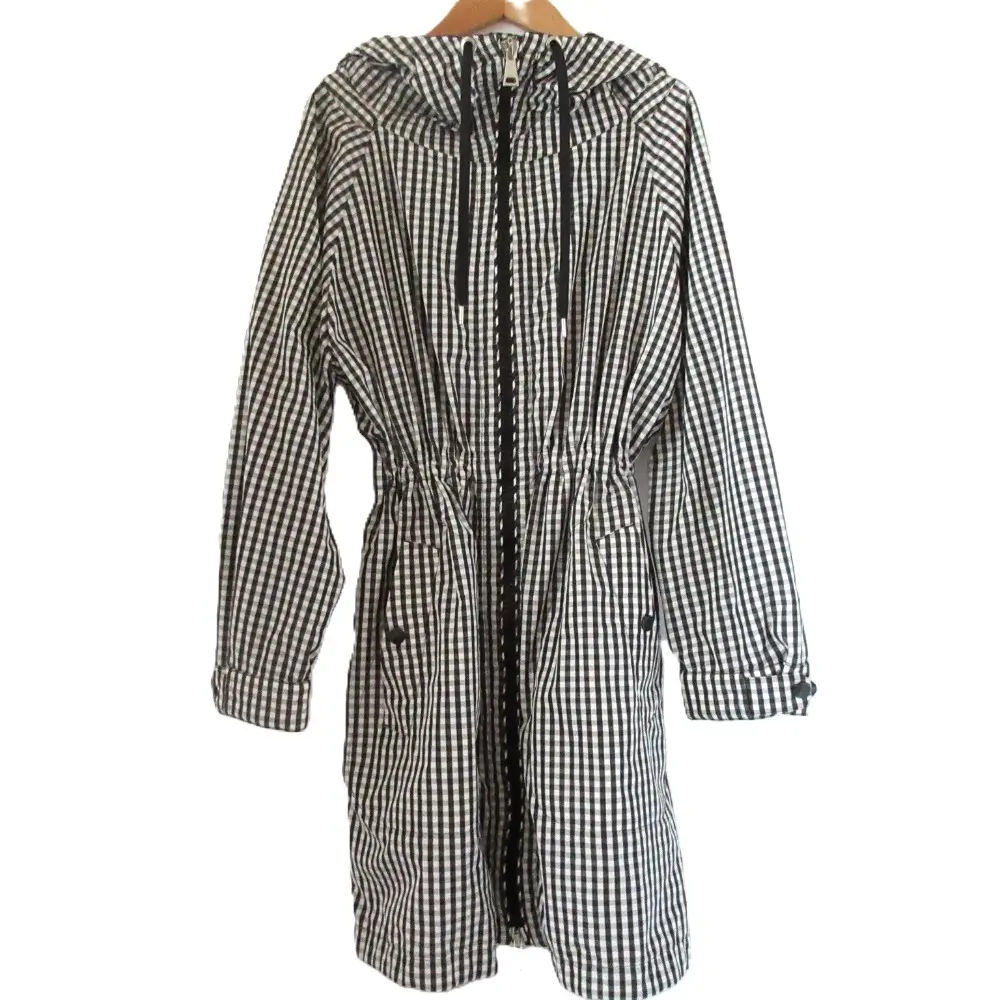 MONCLER モンクレール ORTIE オルティ ギンガムチェック柄 ジップアップ フーデッドコート サイズ1 ブラック×ホワイト