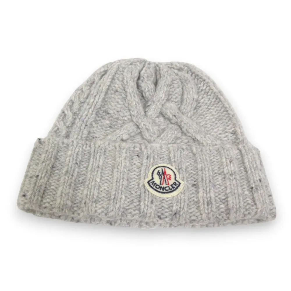 MONCLER モンクレール ウール ロゴワッペン ケーブルニットキャップ 帽子 ニット帽 グレー