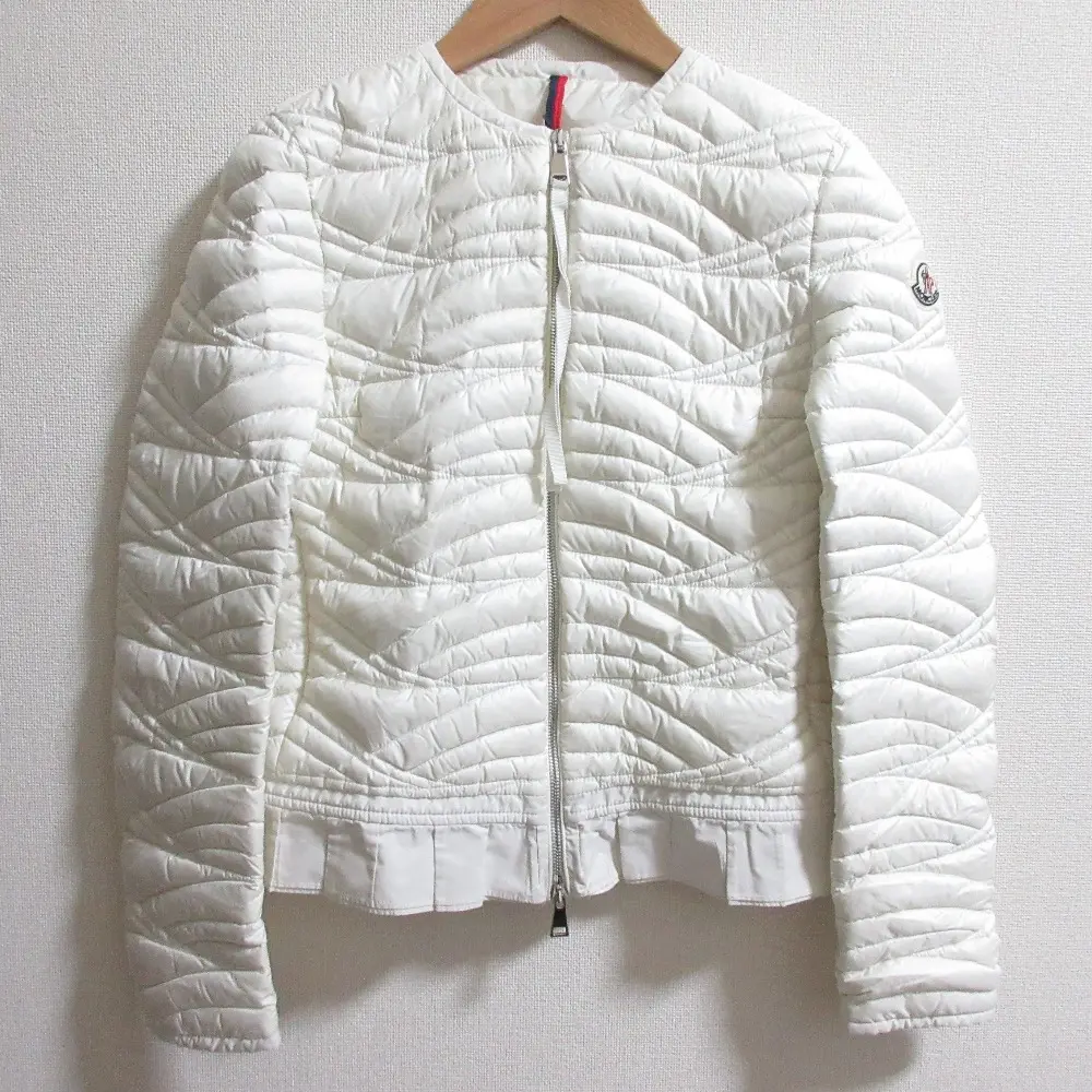 MONCLER モンクレール AMBRE ダブルジップ ノーカラー ダウンジャケット サイズ0 ホワイト