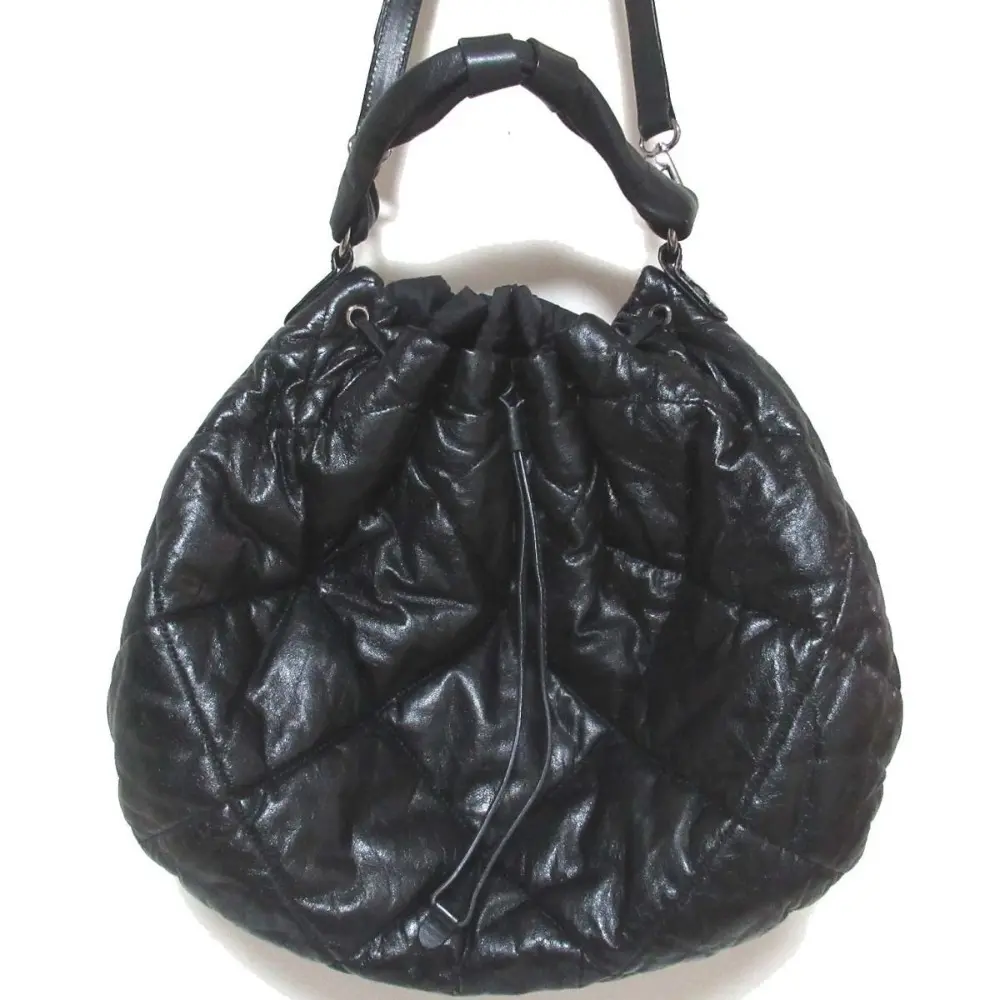 MONCLER a porter モンクレール キルティング レザー ダウン 2way ハンドバッグ ショルダーバッグ ブラック