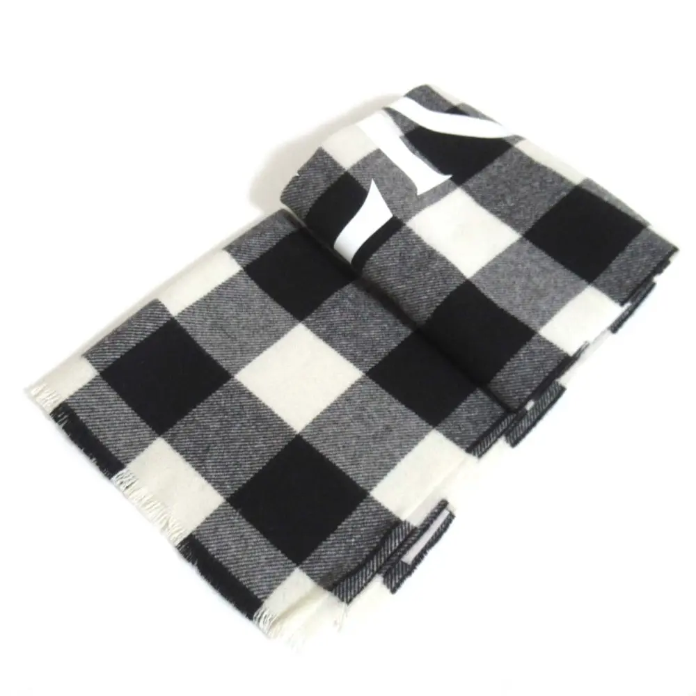 MONCLER モンクレール SCIARPA チェック柄 レターロゴプリント ストール マフラー ショール ブラック×オフホワイト