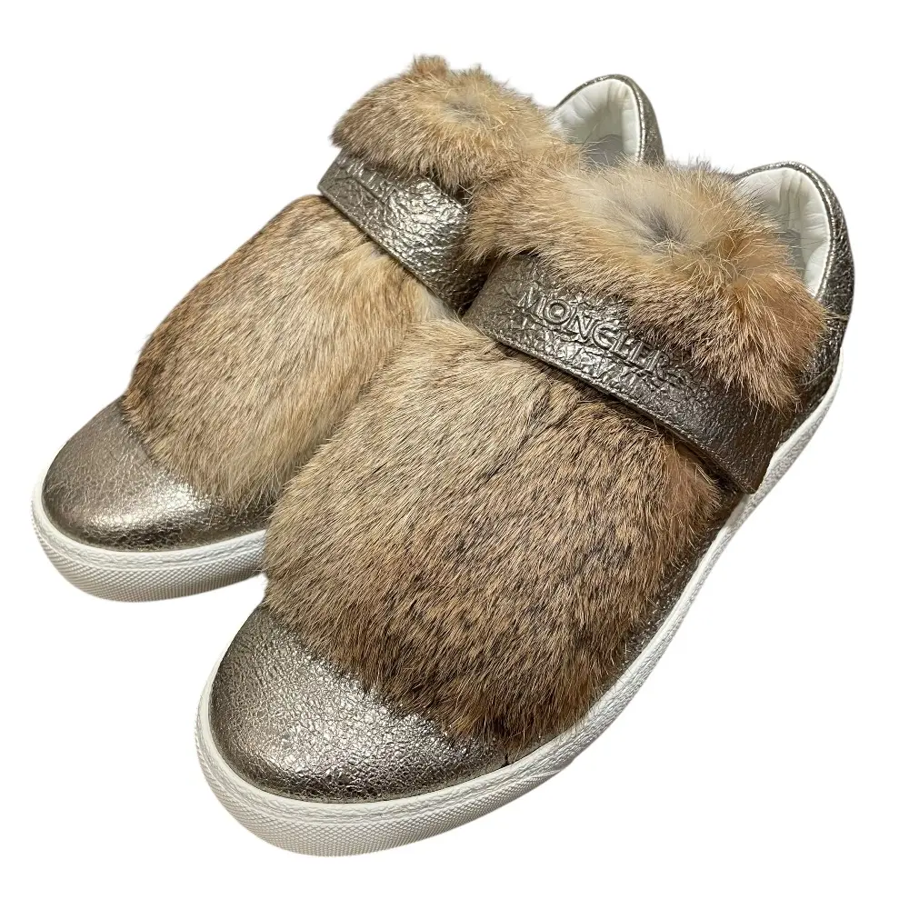 MONCLER モンクレール ラビットファー スリッポン スニーカー 37 24cm相当 ゴールドカラー